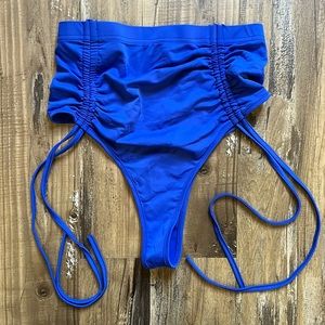 Daisy Blue Ruched Thong High Waist Bikini Bottoms